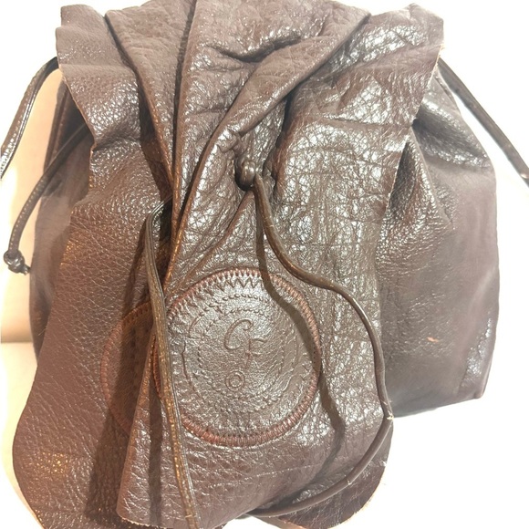 Carlos falchi brown Earthy  Leather Crossbody Bag with Drawstring Closure - Picture 4 of 11